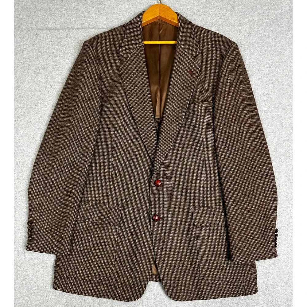 Vintage Arnie Tweed Blazer Mens 46XT Brown Houndstooth Woven Button Sport Coat